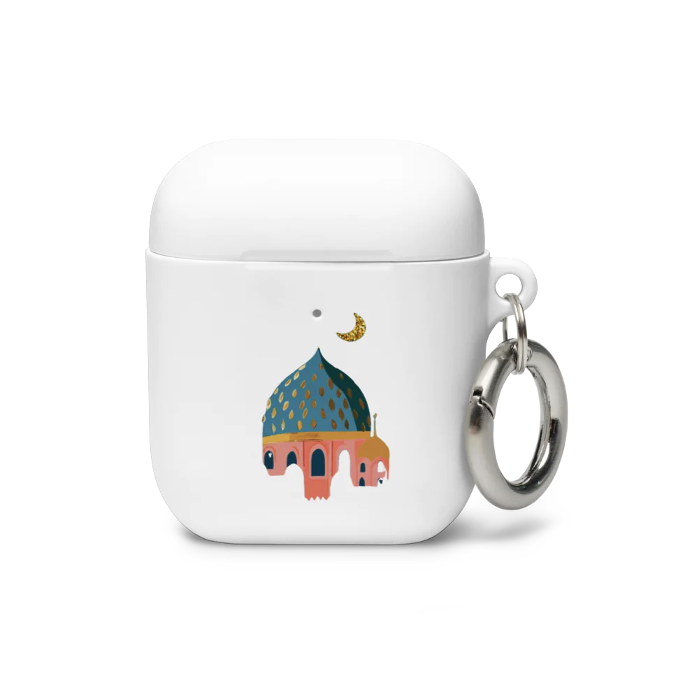 White Masjid design AirPods® case, a protective and elegant accessory for AirPods, featuring a beautiful Ramadan-inspired design.