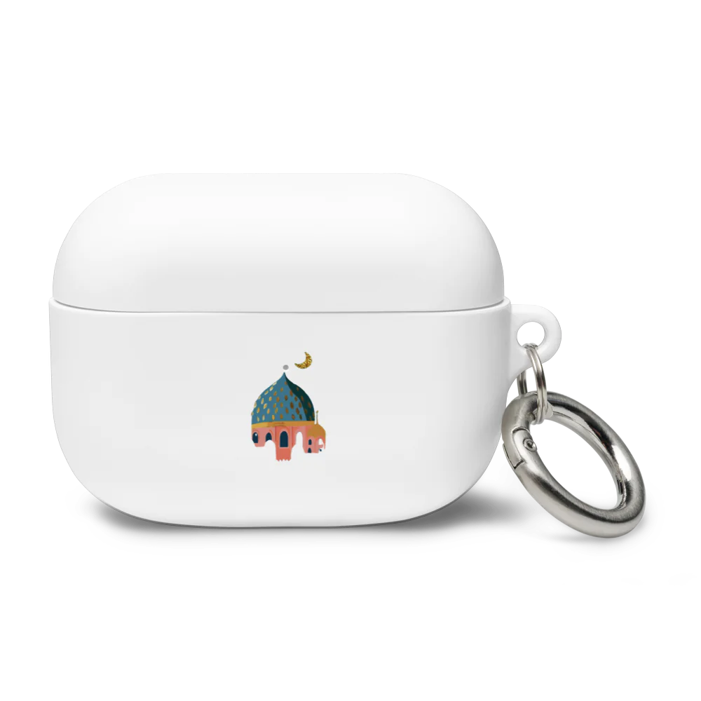 White Masjid design AirPods® case, a protective and elegant accessory for AirPods Pro, featuring a beautiful Ramadan-inspired design.