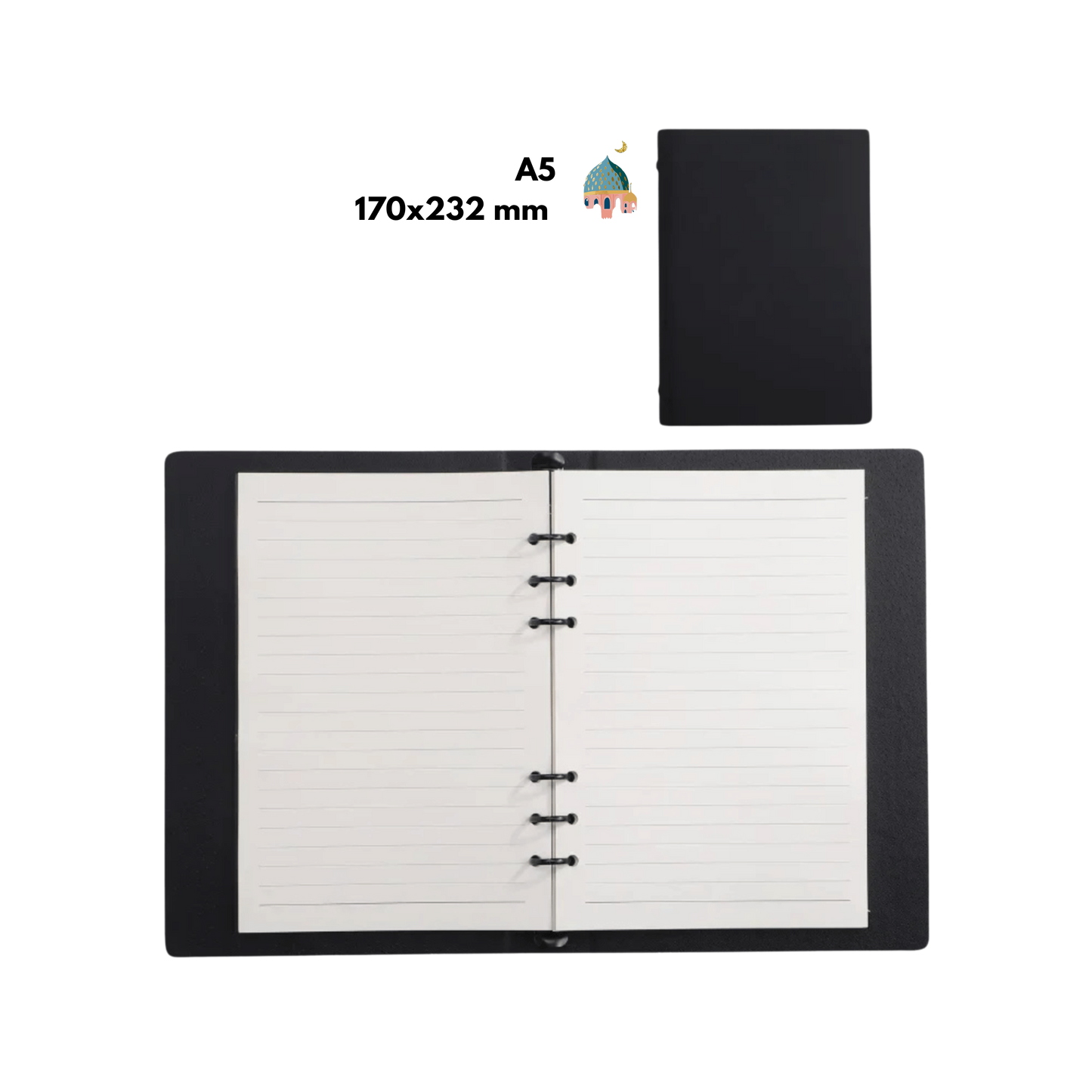 Ramadan Reflection Journal in a minimalist and timeless black design, perfect for personal reflections, prayers, and spiritual growth during Ramadan.