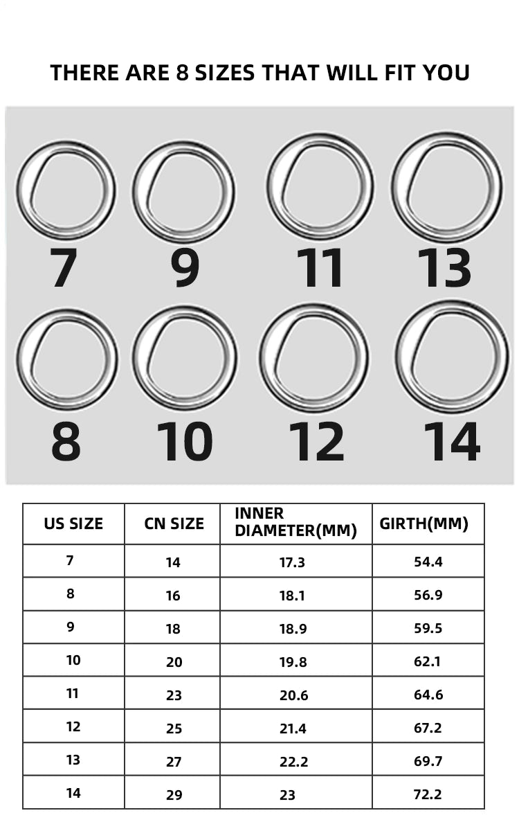 Smart Tasbih Counter Ring size guide showing UK sizes from 7 to 14