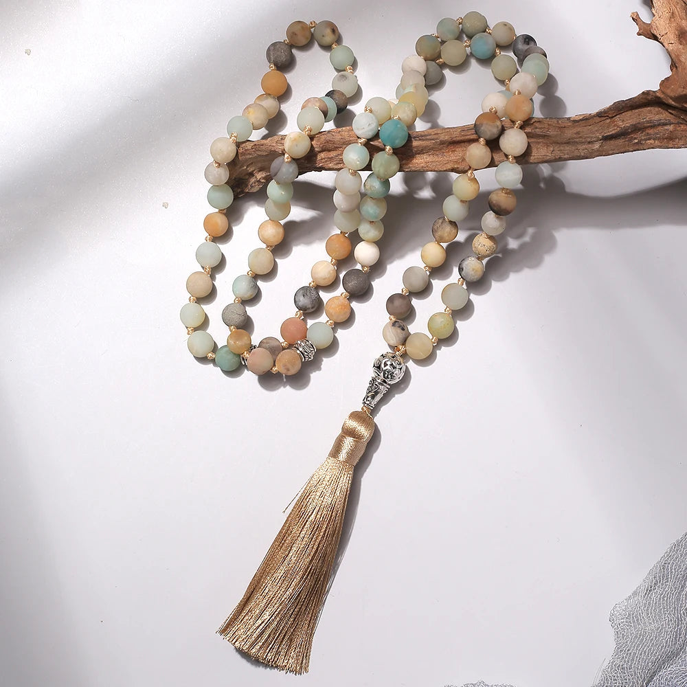 Alternate driftwood display of 99-bead Amazonite tasbih