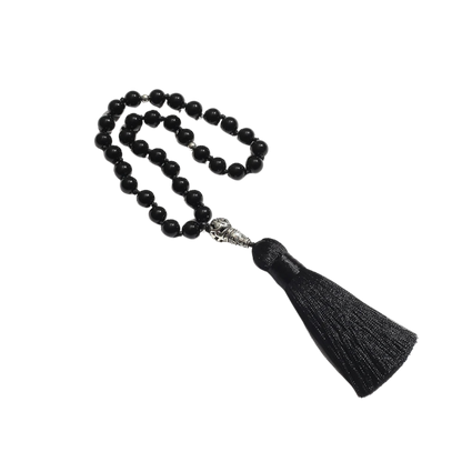 Black onyx beaded prayer beads with a tassel 
