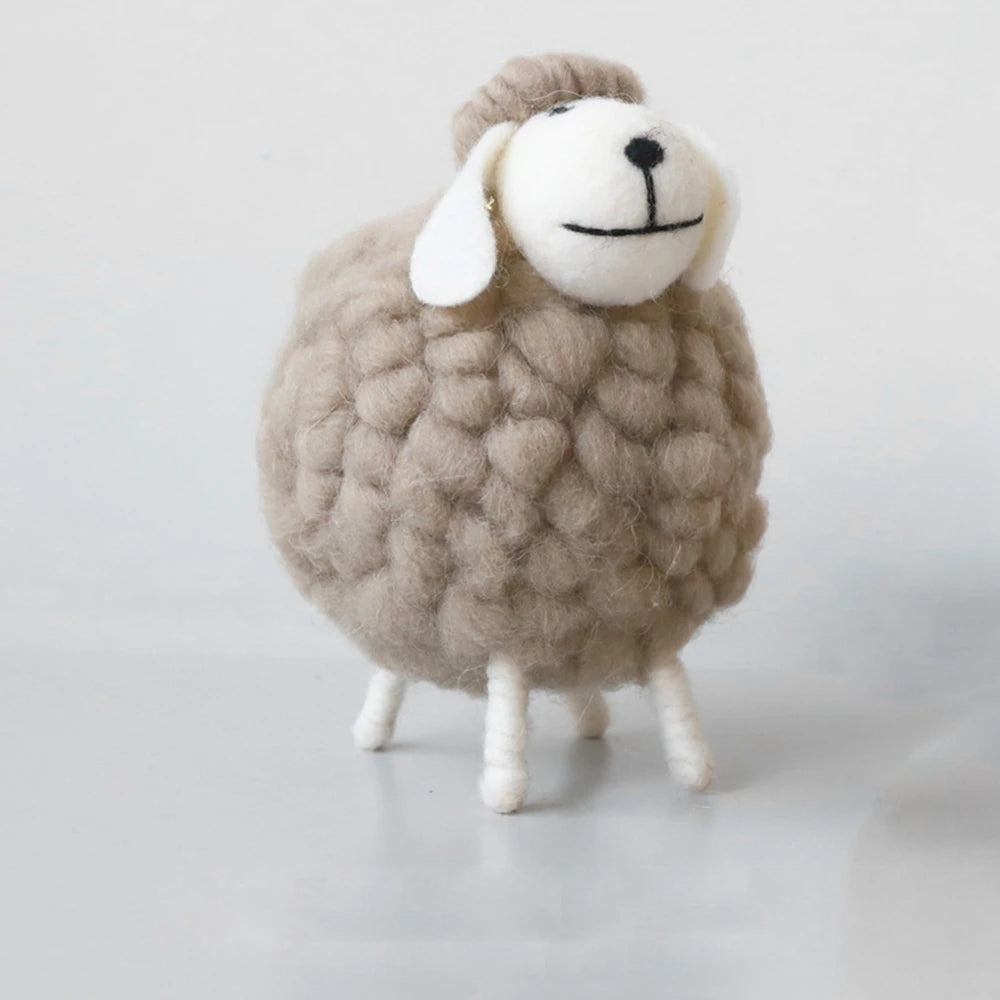 Large grey wool felt sheep figurine for festive Eid display