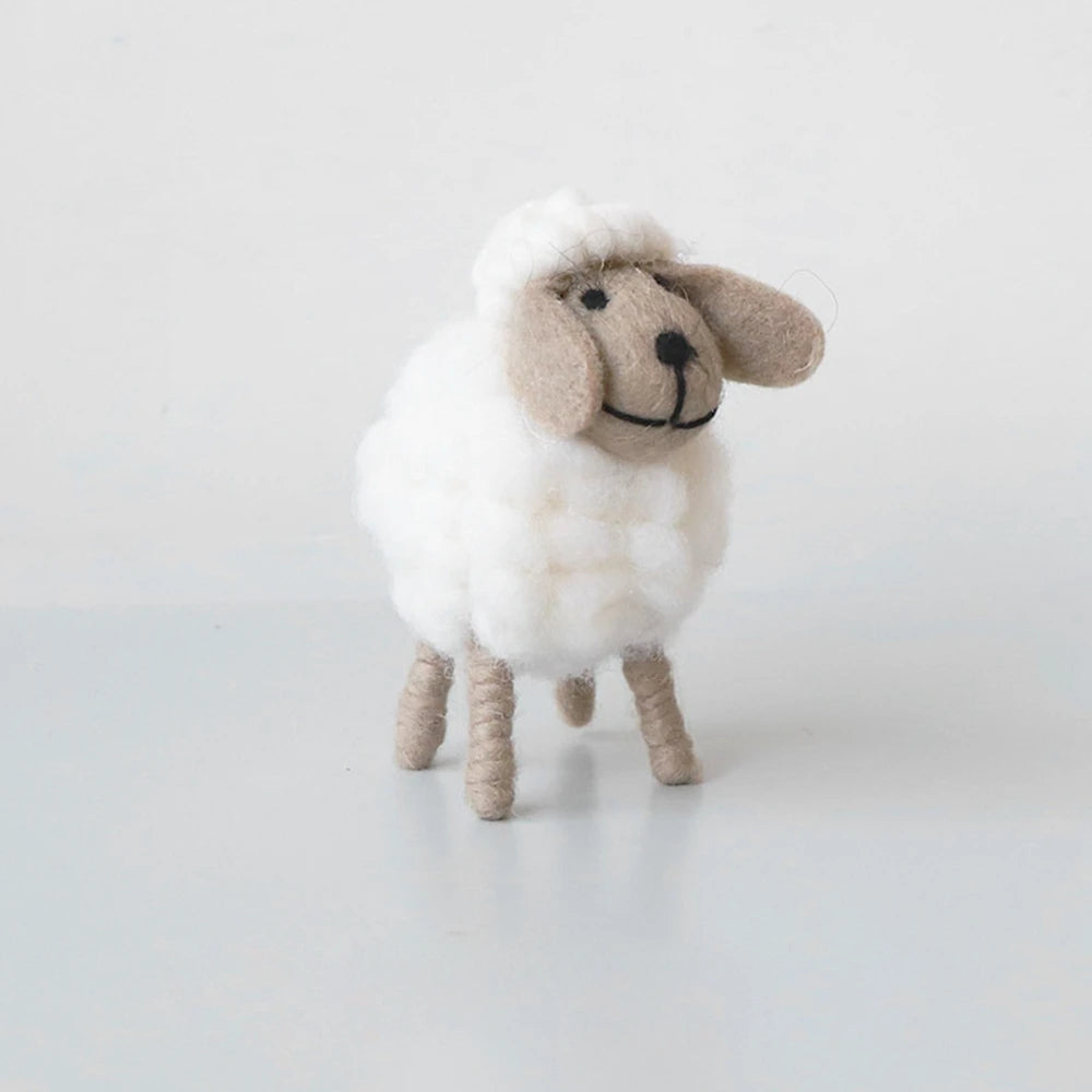 Small white wool felt sheep figurine for Eid al-Adha decor