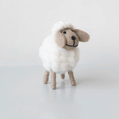 Small white wool felt sheep figurine for Eid al-Adha decor