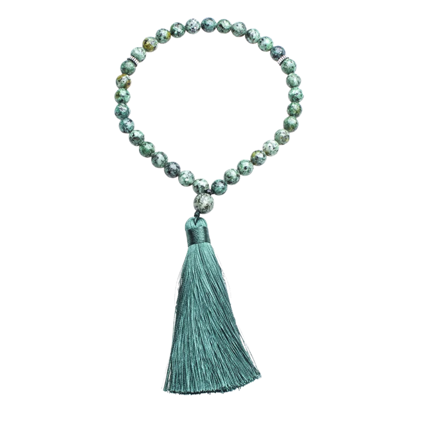 Green Jasper 33-bead tasbih on transparent background