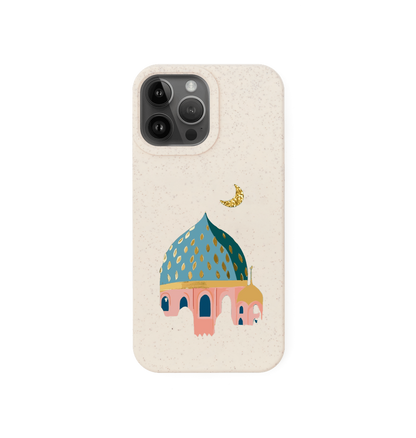 Biodegradable phone case featuring Masjid design, offering sustainable protection with spiritual elegance for your device.