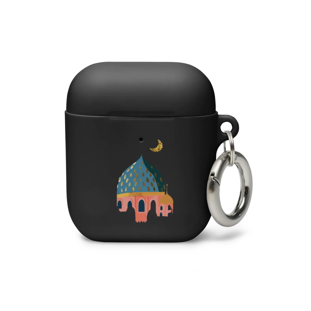 Black Masjid design AirPods® case, providing protective and elegant coverage for AirPods, perfect for the Ramadan season.