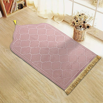Pink travel prayer rug shown flat