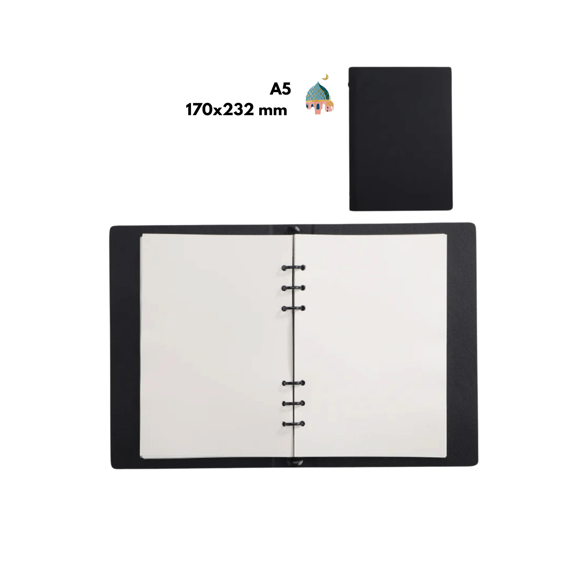 Ramadan Reflection Journal in a minimalist and timeless black design, perfect for personal reflections, prayers, and spiritual growth during Ramadan.