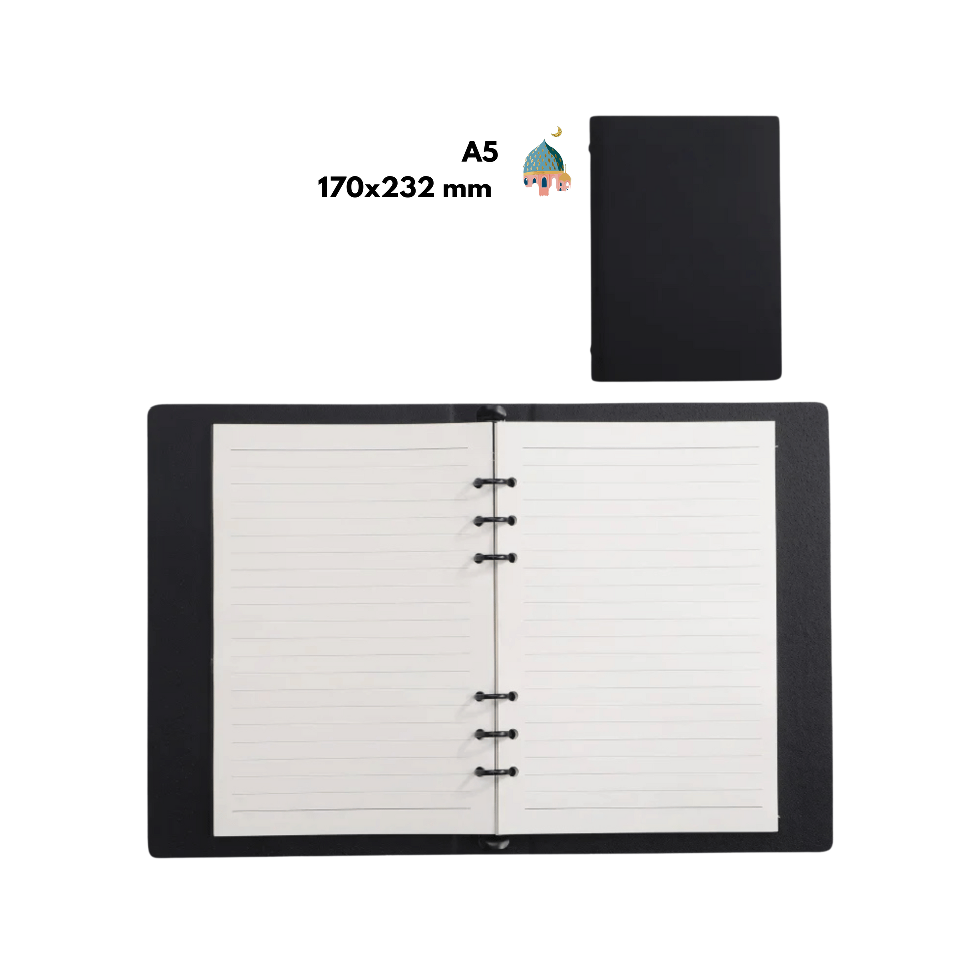 Ramadan Reflection Journal in a minimalist and timeless black design, perfect for personal reflections, prayers, and spiritual growth during Ramadan.