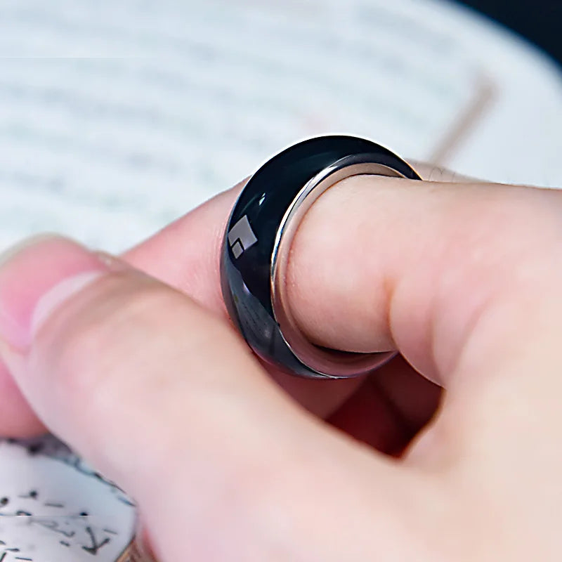 Smart Tasbih Counter Stainless Steel Ring worn on a finger, showcasing its sleek design and ease of use, available for next-day UK shipment.