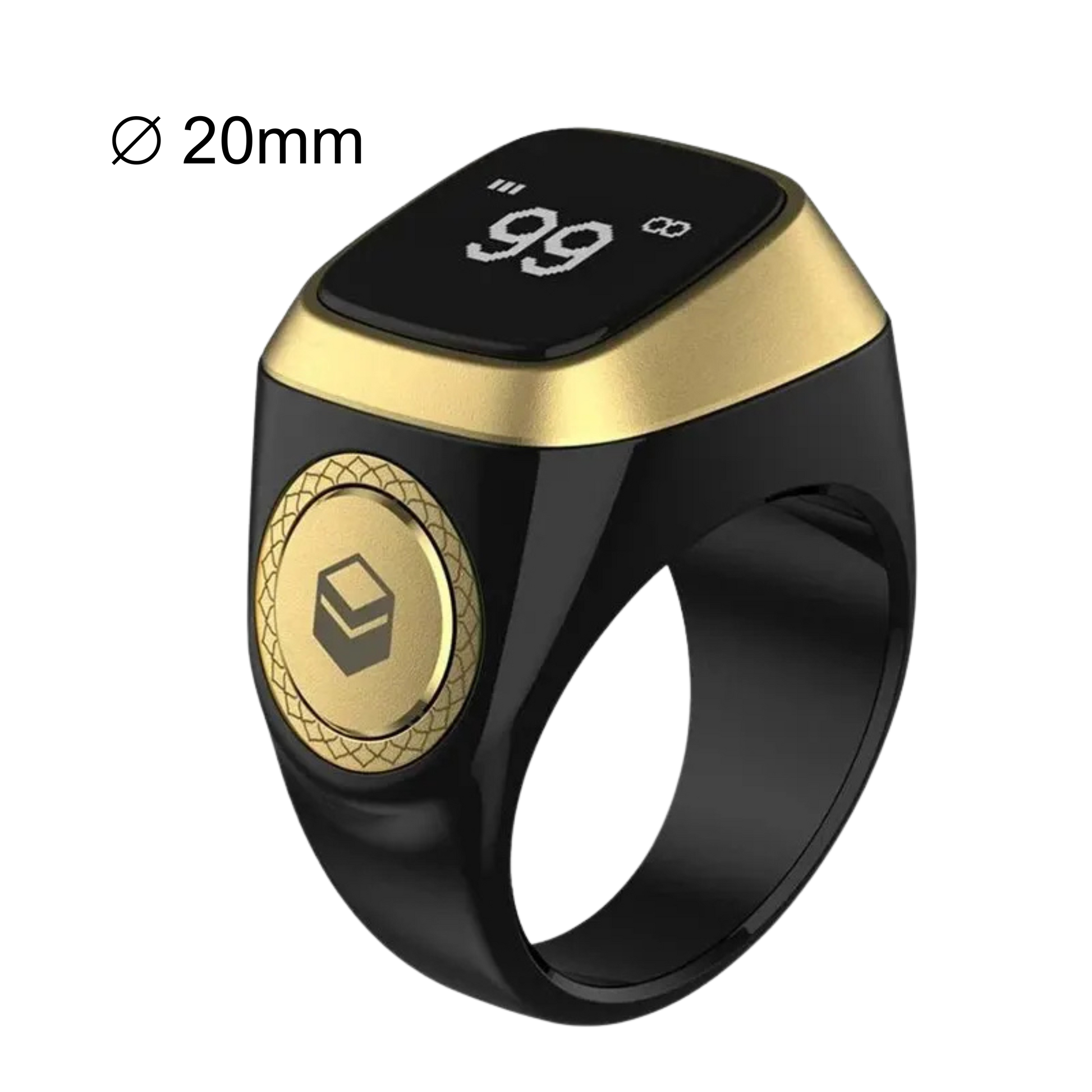 Smart Tasbih Tally Digital Counter Ring in black, size 20mm