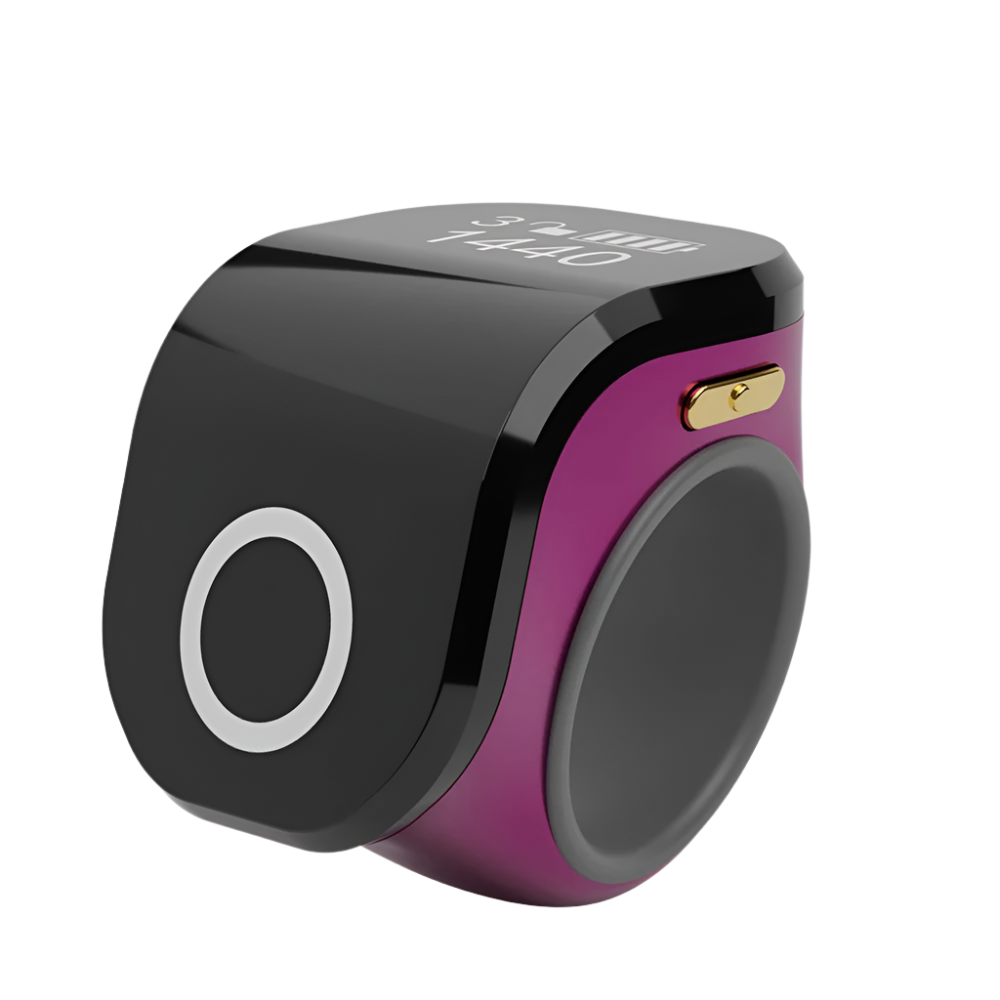 Smart Tasbih Tally Digital Counter Ring in purple – An advanced and modern dhikr companion for seamless prayer and tasbih tracking.