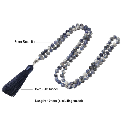 Labeled 99-bead Sodalite tasbih showing full specifications