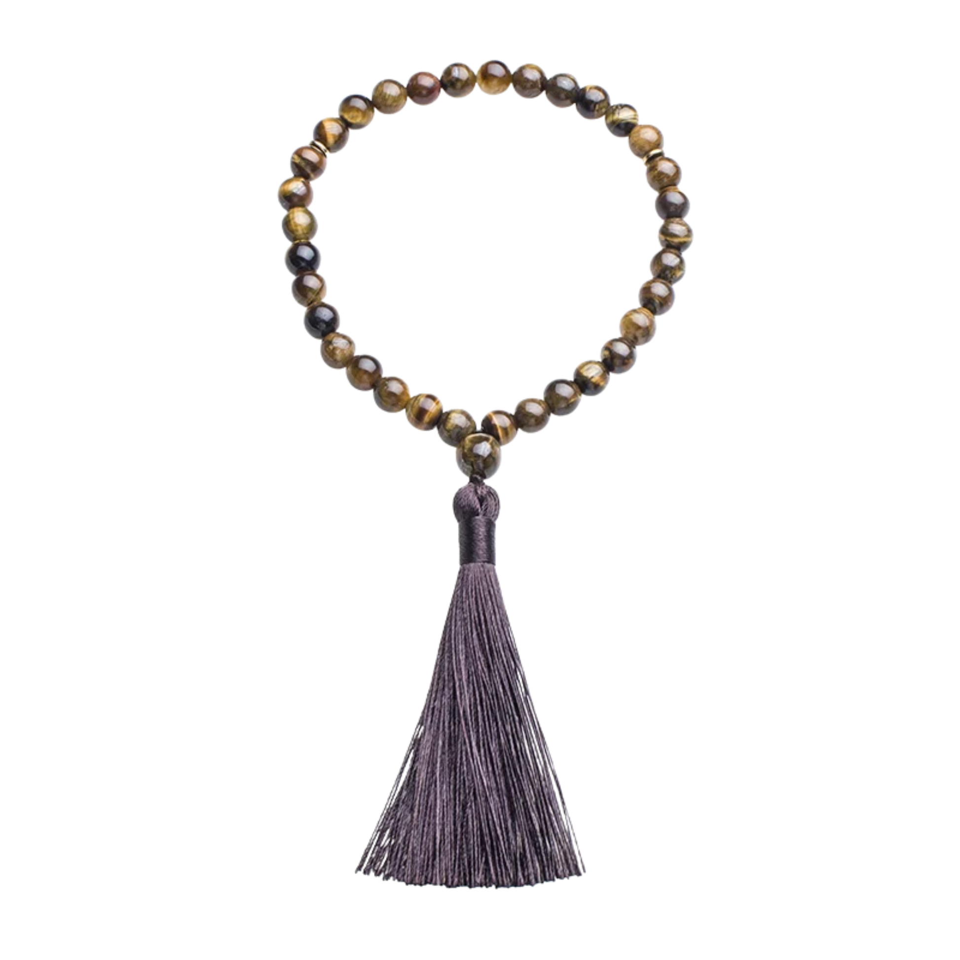 33-bead Tiger Eye tasbih on transparent background for clean presentation
