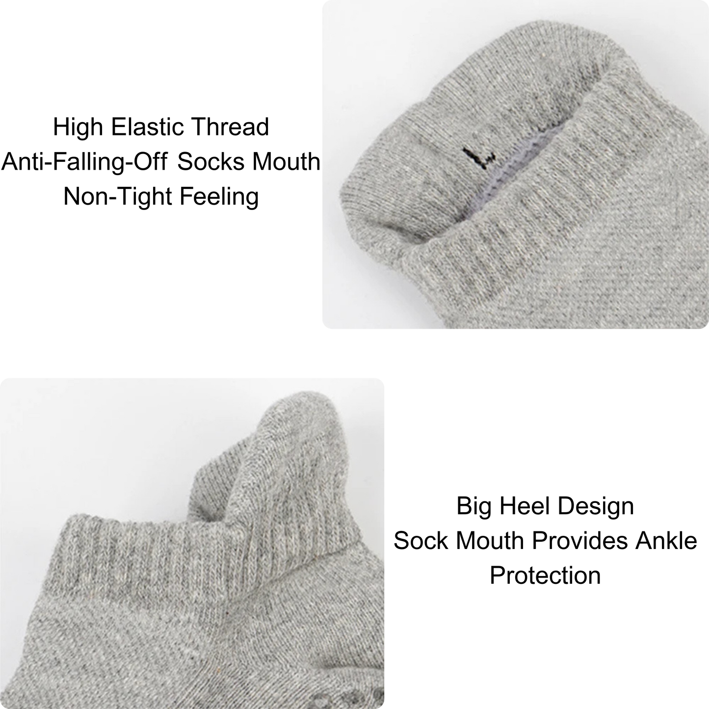 Detail of high elastic thread, big heel, and ankle protection on Tawaf Socks