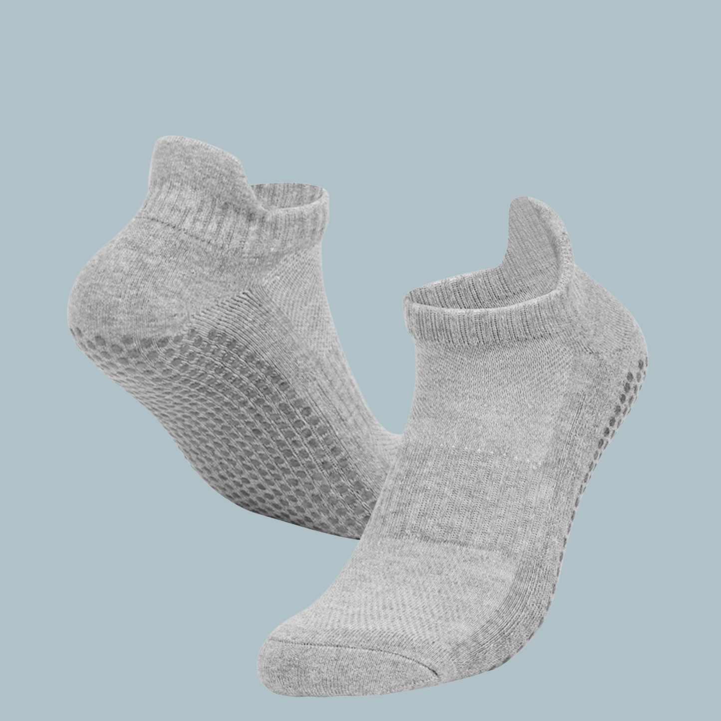 Light grey Tawaf Socks displayed on stand showing texture and design