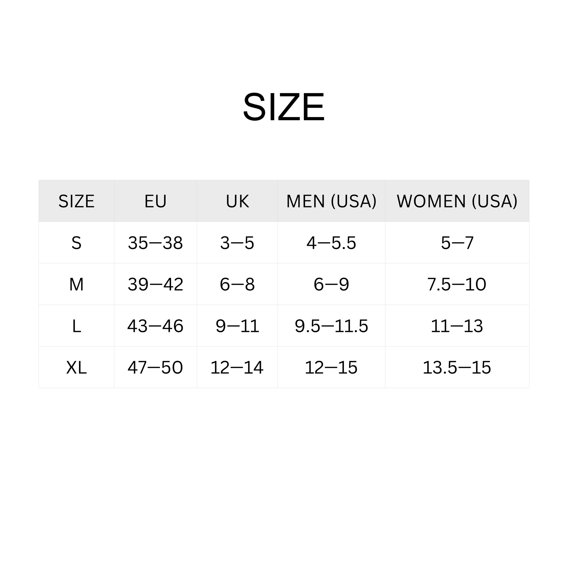 Size chart for Unisex Tawaf Socks showing measurements and fit guide